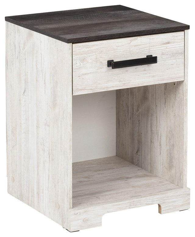 Ashley Shawburn One Drawer Night Stand - Whitewash/Charcoal Gray