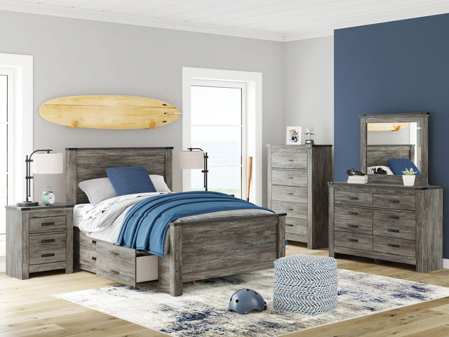 Ashley Frandern - 9 Pc. - Dresser, Mirror, Chest, Full Panel Bed With Storage, 2 Nightstands - Black / Gray