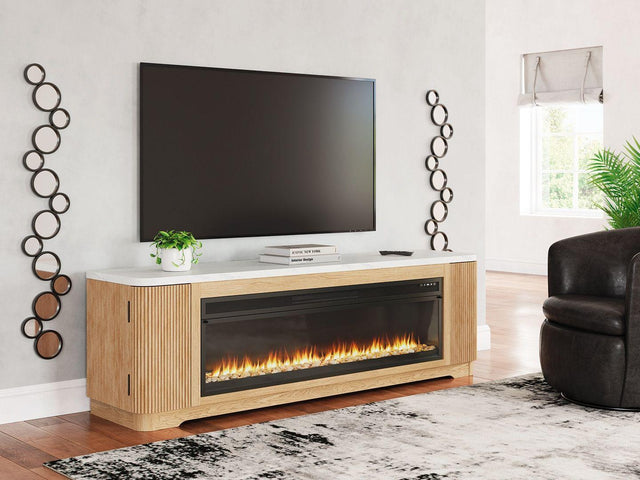 Ashley Camdill - Light Brown - 80" TV Stand With Electric Fireplace