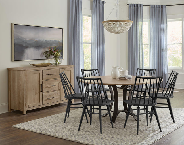 Vaughan-Bassett Dovetail - Solid American Oak - Round 60" Table With A Metal Pedestal - Bleached White