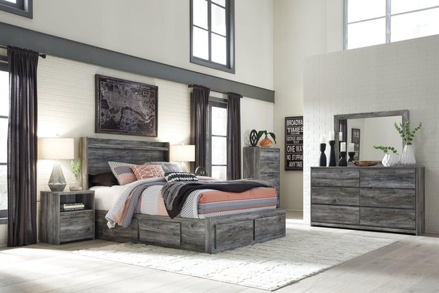 Ashley Baystorm - Gray - King Panel Bed With 4 Storage Drawers - 7 Pc. - Dresser, Mirror, King Bed