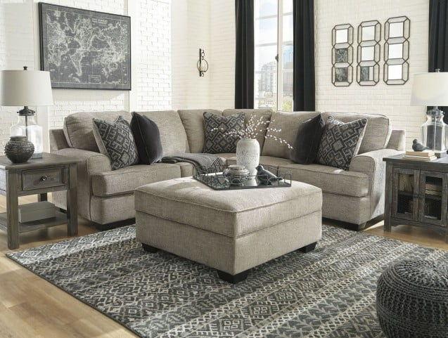 Ashley Bovarian - Stone - 3 Pc. - Left Arm Facing Sofa with Corner Wedge 2 Pc Sectional, Ottoman