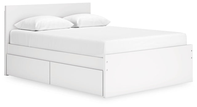 Ashley Onita - White - Queen Panel Platform Bed With 1 Side Storage