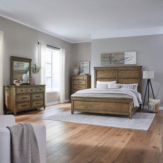 Liberty Furniture Carolina Park - 4 Piece Bedroom Set (King Panel Bed, Dresser & Mirror, Chest) - Brown