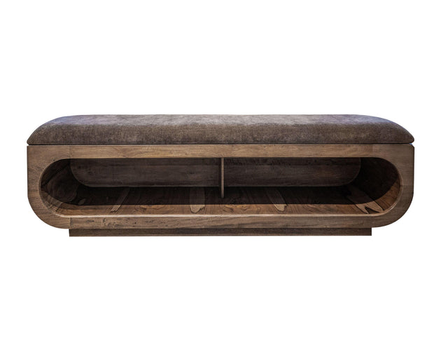 International Furniture Direct Balam - Wooden Bench With A Cushioned Seat - Almond / Barrel Brown