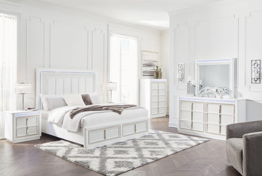 Ashley Chalanna - White - 6 Pc. - Dresser, Mirror, Chest, California King Upholstered Storage Bed