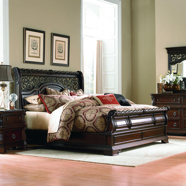 Liberty Furniture Arbor Place - 5 Piece Bedroom Set (King Sleigh Bed, Dresser & Mirror, Chest, Nightstand) - Dark Brown