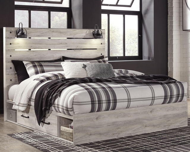 Ashley Cambeck - Whitewash - King Panel Bed with 4 Storage Drawers