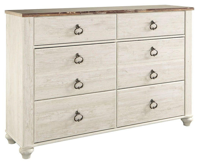 Ashley Willowton Six Drawer Dresser - Whitewash