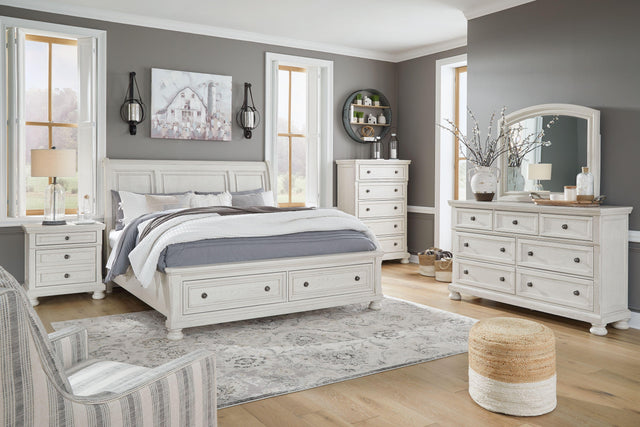 Ashley Robbinsdale - Antique White - 6 Pc. - Dresser, Mirror, Chest, California King Sleigh Bed With 2 Storage Drawers