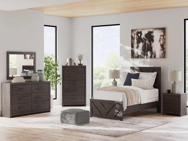 Ashley Prendonea - Charcoal - 4 Pc. - Dresser, Mirror, Twin Panel Bed