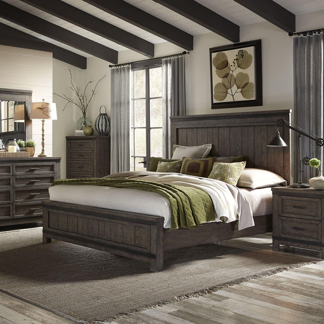 Liberty Furniture Thornwood Hills - 5 Piece Bedroom Set (King Panel Bed, Dresser & Mirror, Chest, Nightstand) - Dark Brown
