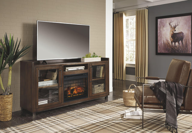 Ashley Starmore - Brown - 2 Pc. - 70" TV Stand with Faux Firebrick Fireplace Insert