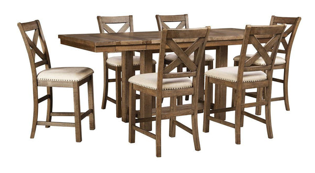 Ashley Moriville - 7 Pc. - Counter Extension Table, 6 Barstools - Dark Gray