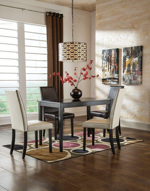 Ashley Kimonte - Dark Brown - 5 Pc. - Dining Room Table, 2 Beige Side Chairs, 2 Brown Side Chairs