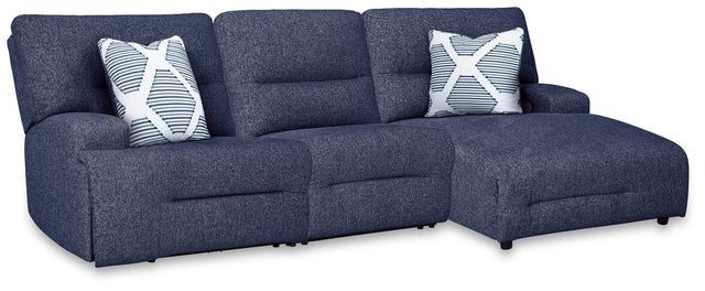 Ashley Acklen Place - 3-Piece Power Reclining Sectional With RAF Power Reclining Back Chaise And Power Armless Recliner - Navy
