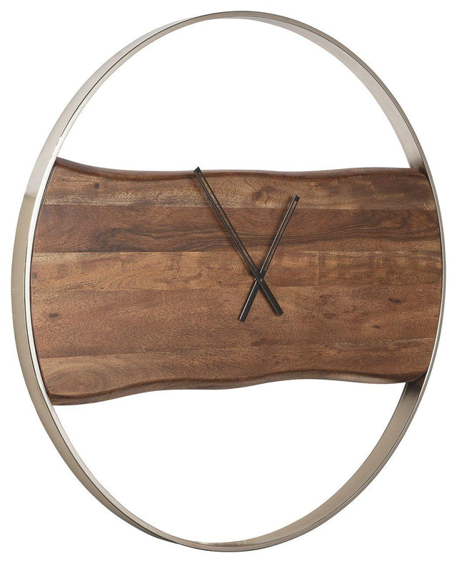 Ashley Panchali Wall Clock - Brown/Silver Finish
