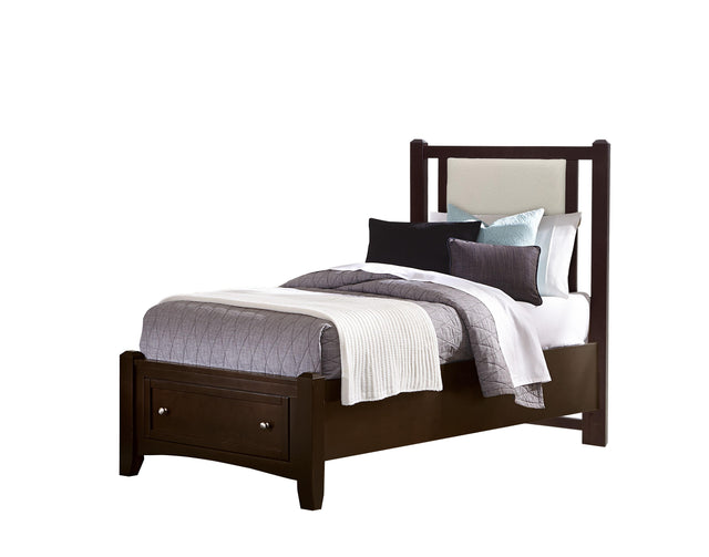 Vaughan-Bassett Bonanza - Twin Pebble Gray Upholstered Bed With Storage Footboard - Merlot