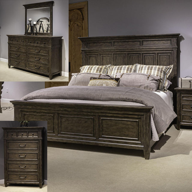 Liberty Furniture Paradise Valley - 4 Piece Bedroom Set (King Panel Bed, Dresser & Mirror, Chest) - Dark Brown