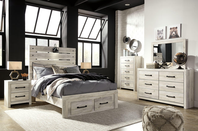 Ashley Cambeck - Whitewash - 8 Pc. - Dresser, Mirror, Chest, Full Panel Bed with 2 Storage Drawers, 2 Nightstands