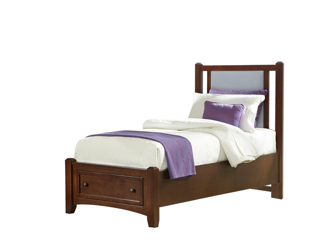 Vaughan-Bassett Bonanza - Twin Ocean Blue Upholstered Bed With Storage Footboard - Cherry
