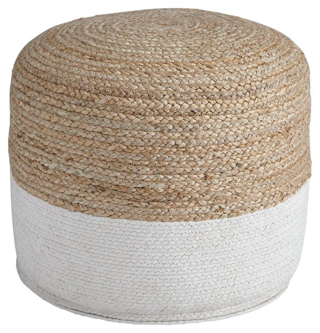 Ashley Sweed Valley Pouf - Natural/White