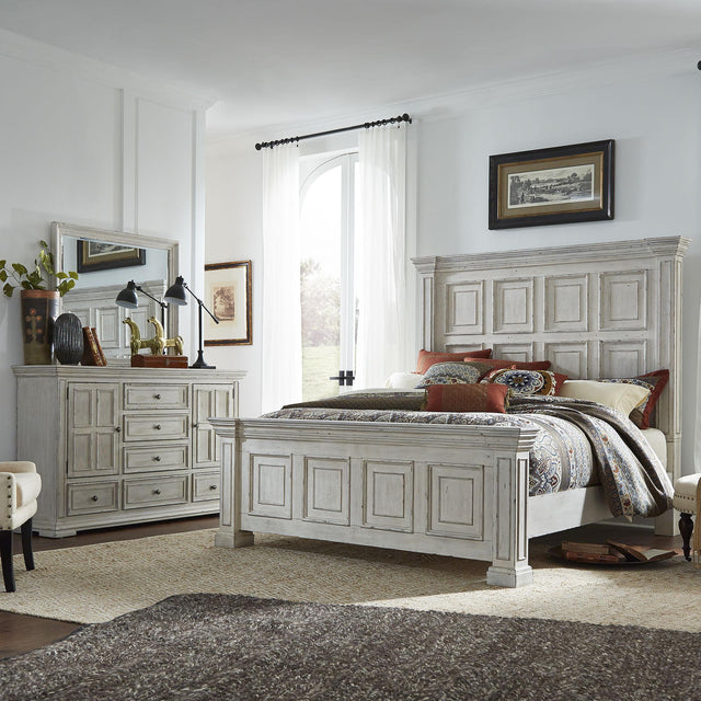Liberty Furniture Big Valley - 3 Piece Bedroom Set (California King Panel Bed, Dresser & Mirror) - Whitestone