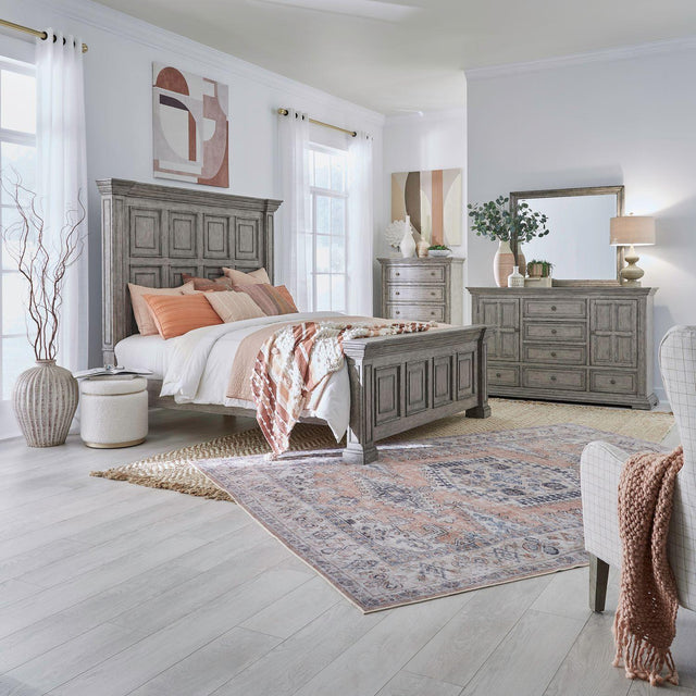 Liberty Furniture Big Valley - 4 Piece Bedroom Set (California King Panel Bed, Dresser & Mirror, Chest) - Gray