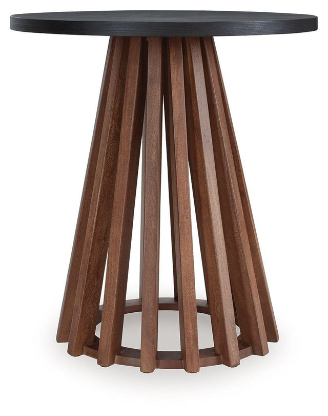 Ashley Kallari Round End Table - Warm Brown/Black