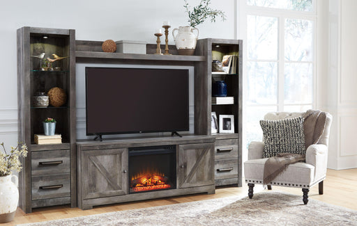 Ashley Wynnlow - Gray - Entertainment Center - TV Stand With Glass/Stone Fireplace Insert