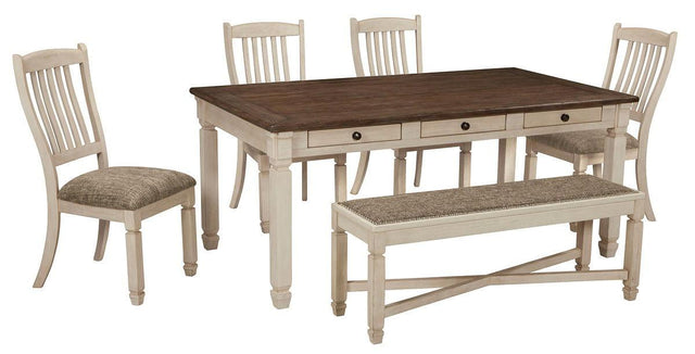 Ashley Bolanburg - 6 Pc. - Dining Room Table, 4 Side Chairs, Bench - Beige