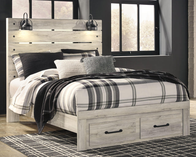 Ashley Cambeck - Whitewash - Queen Panel Bed with 2 Storage Drawers
