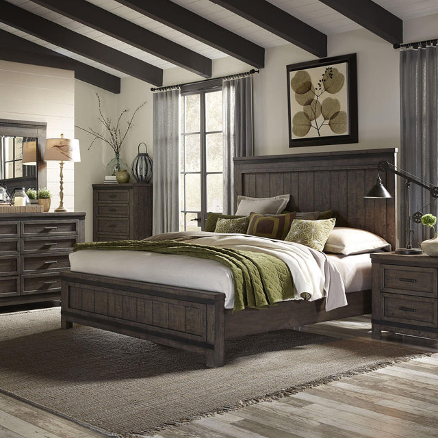 Liberty Furniture Thornwood Hills - 4 Piece Bedroom Set (California King Panel Bed, Dresser & Mirror, Nightstand) - Dark Brown