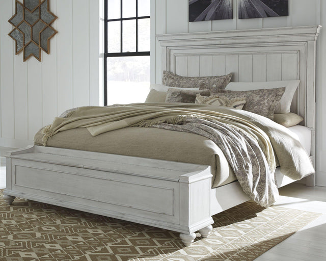 Ashley Kanwyn - Whitewash - Queen Panel Bed with Storage Bench