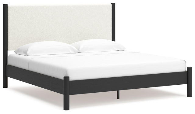 Ashley Cadmori - Black / White - King Upholstered Panel Bed