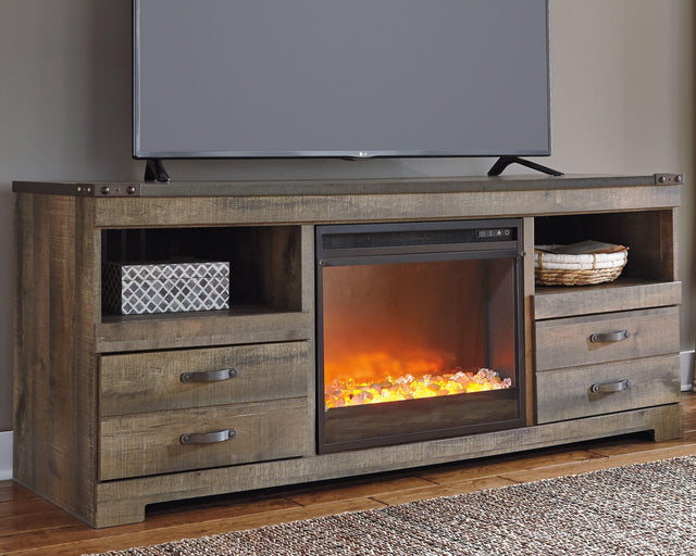 Ashley Trinell - Brown - 2 Pc. - 63" TV Stand with Fireplace Insert Glass/Stone