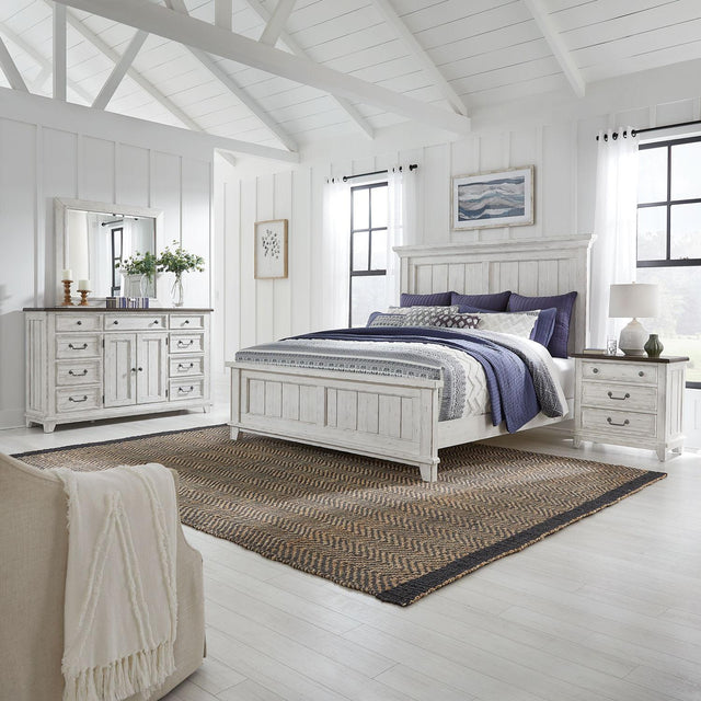 Liberty Furniture River Place - 4 Piece Bedroom Set (Queen Panel Bed, Dresser & Mirror, Nightstand) - White