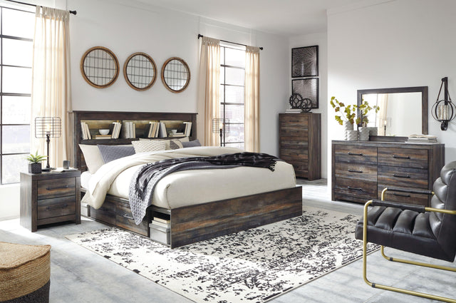 Ashley Drystan - Multi - King Bookcase Bed With 4 Storage Drawers - 10 Pc. - Dresser, Mirror, Chest, King Bed, 2 Nightstands
