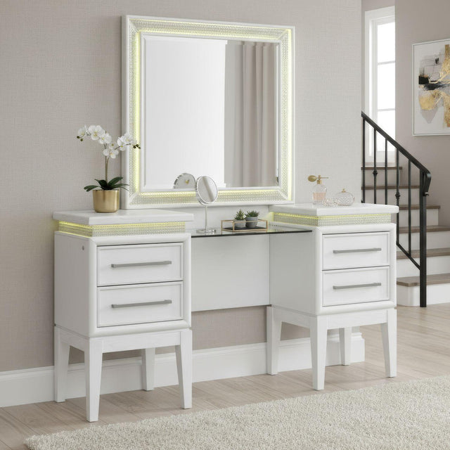 Liberty Furniture Reflections - Vanity Desk - Pearl White & Rhinestone