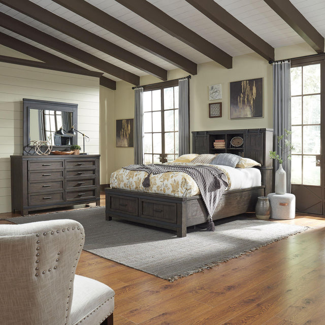 Liberty Furniture Thornwood Hills - 3 Piece Bedroom Set (Queen Bookcase Bed, Dresser & Mirror) - Dark Brown