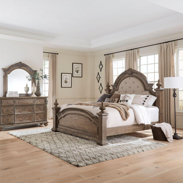 Liberty Furniture Carlisle Court - 3 Piece Bedroom Set (California King Poster Bed, Dresser & Mirror) - Brown