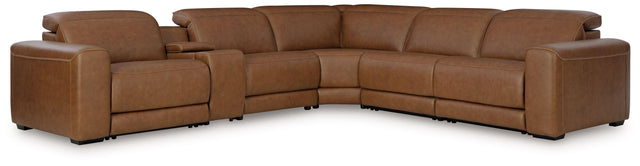Ashley Magic Man - 6-Piece Power Reclining Sectional With Console And Armless Chair With Manual Headrest - Caramel