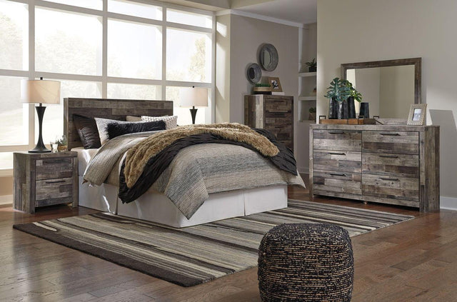 Ashley Derekson - Multi Gray - 6 Pc. - Queen Panel Headboard with Bolt on Bed Frame, Dresser, Mirror, Chest, Nightstand