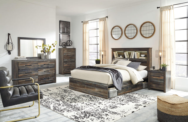 Ashley Drystan - Brown / Beige - 10 Pc. - Dresser, Mirror, Chest, King Bookcase Bed With 4 Storage Drawers, 2 Nightstands