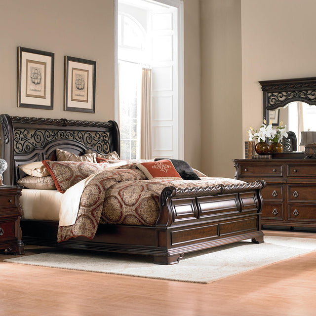 Liberty Furniture Arbor Place - 4 Piece Bedroom Set (Queen Sleigh Bed, Dresser & Mirror, Nightstand) - Dark Brown