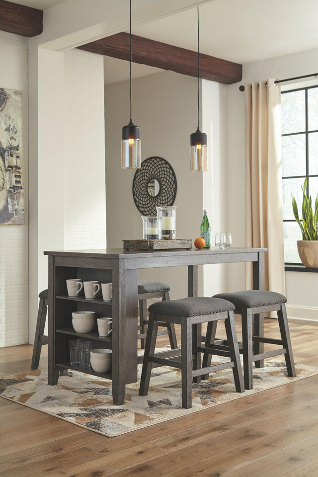 Ashley Caitbrook - Gray - 5 Pc. - Counter Table, 4 Upholstered Stools