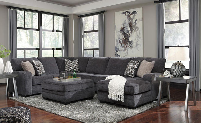 Ashley Tracling - Slate - 4 Pc. - Right Arm Facing Corner Chaise 3 Pc Sectional, Ottoman