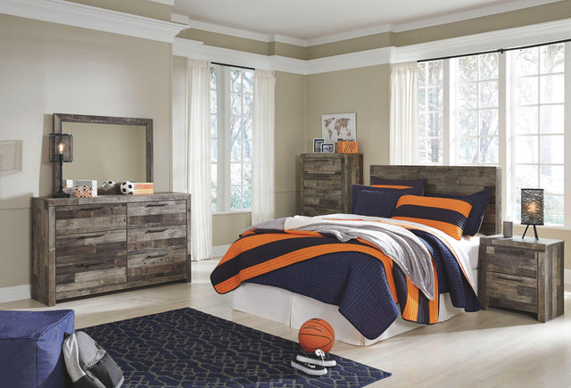 Ashley Derekson - Multi Gray - 6 Pc. - Full Panel Headboard with Bolt on Bed Frame, Dresser, Mirror, Chest, Nightstand