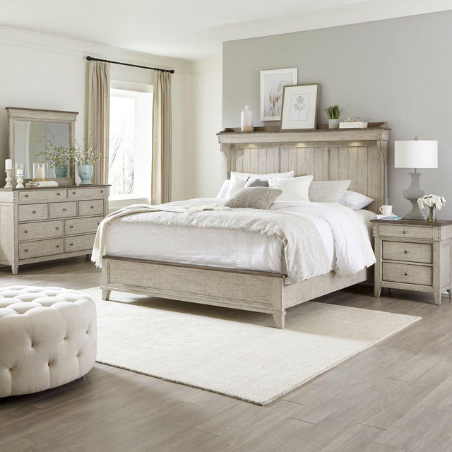 Liberty Furniture Ivy Hollow - 4 Piece Bedroom Set (California King Mantle Bed, Dresser & Mirror, Night Stand) - White