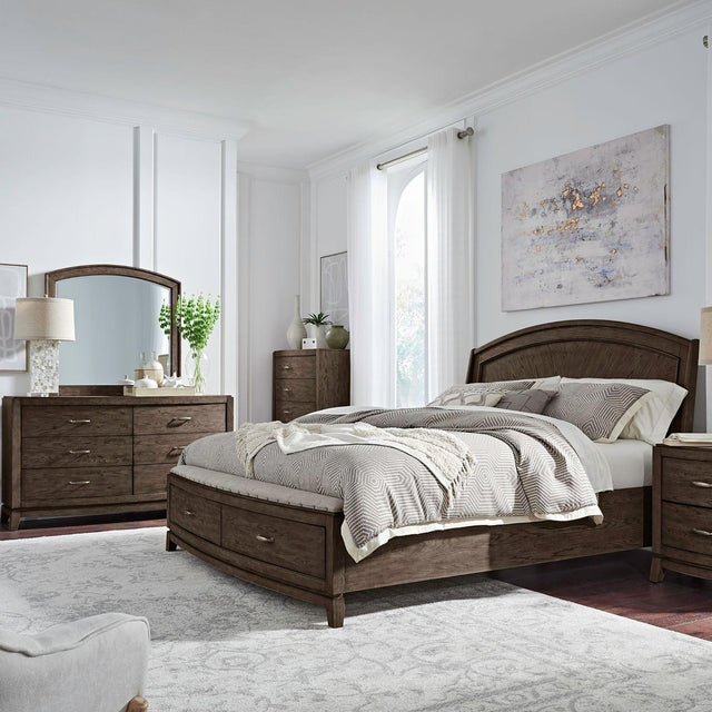 Liberty Furniture Avalon - 4 Piece Bedroom Set (Queen Panel Storage Bed, Dresser & Mirror, Chest) - Brown